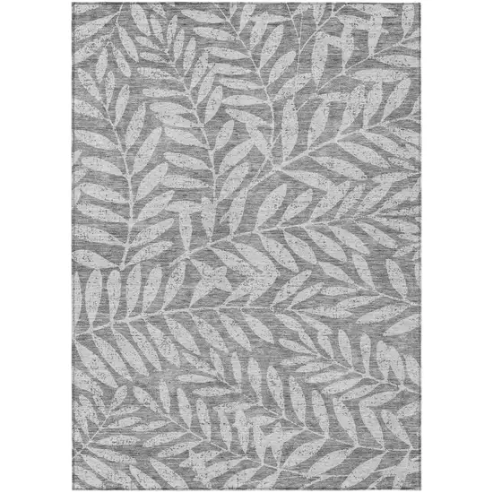 Gray And Light Gray Floral Washable Indoor Outdoor Area Rug Photo 3