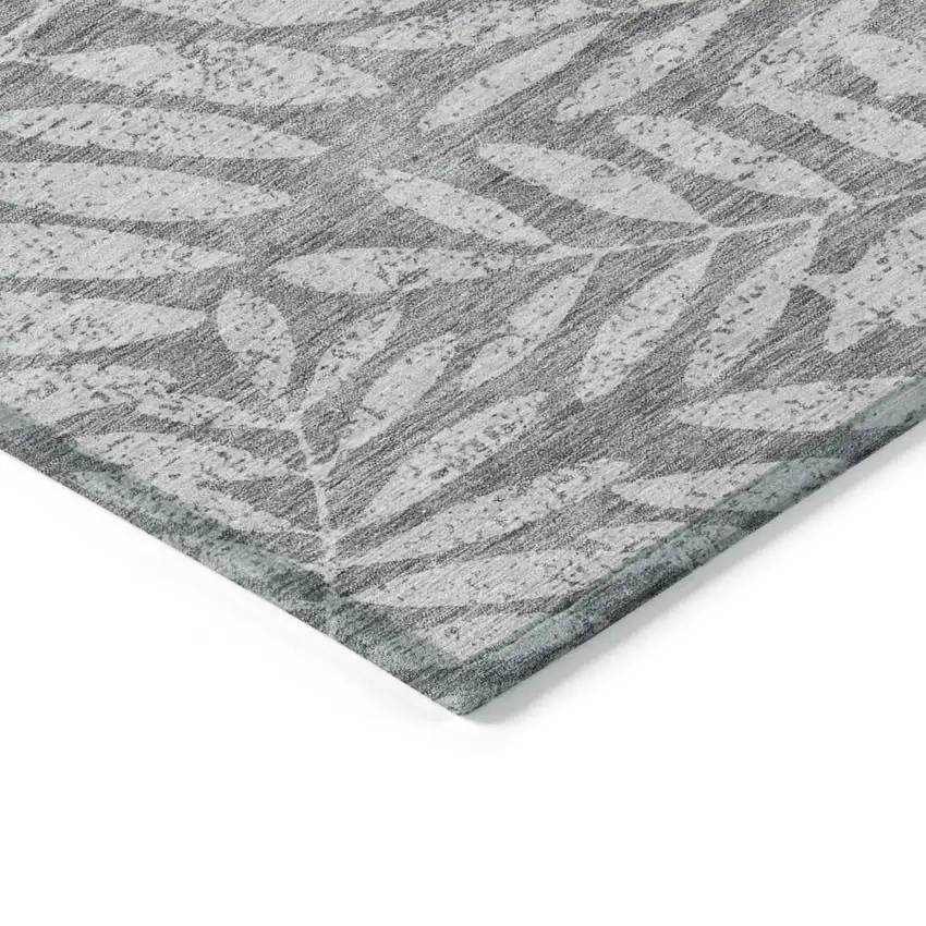 Gray And Light Gray Floral Washable Indoor Outdoor Area Rug Photo 5