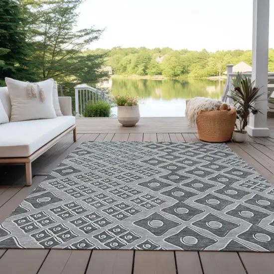 Gray And Light Gray Geometric Washable Indoor Outdoor Area Rug Photo 8