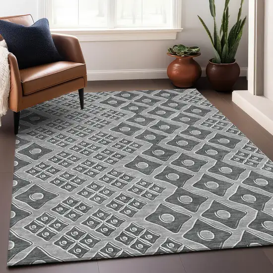 Gray And Light Gray Geometric Washable Indoor Outdoor Area Rug Photo 9