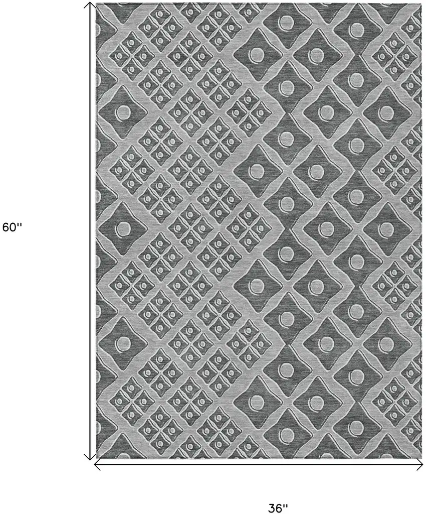 Gray And Light Gray Geometric Washable Indoor Outdoor Area Rug Photo 3