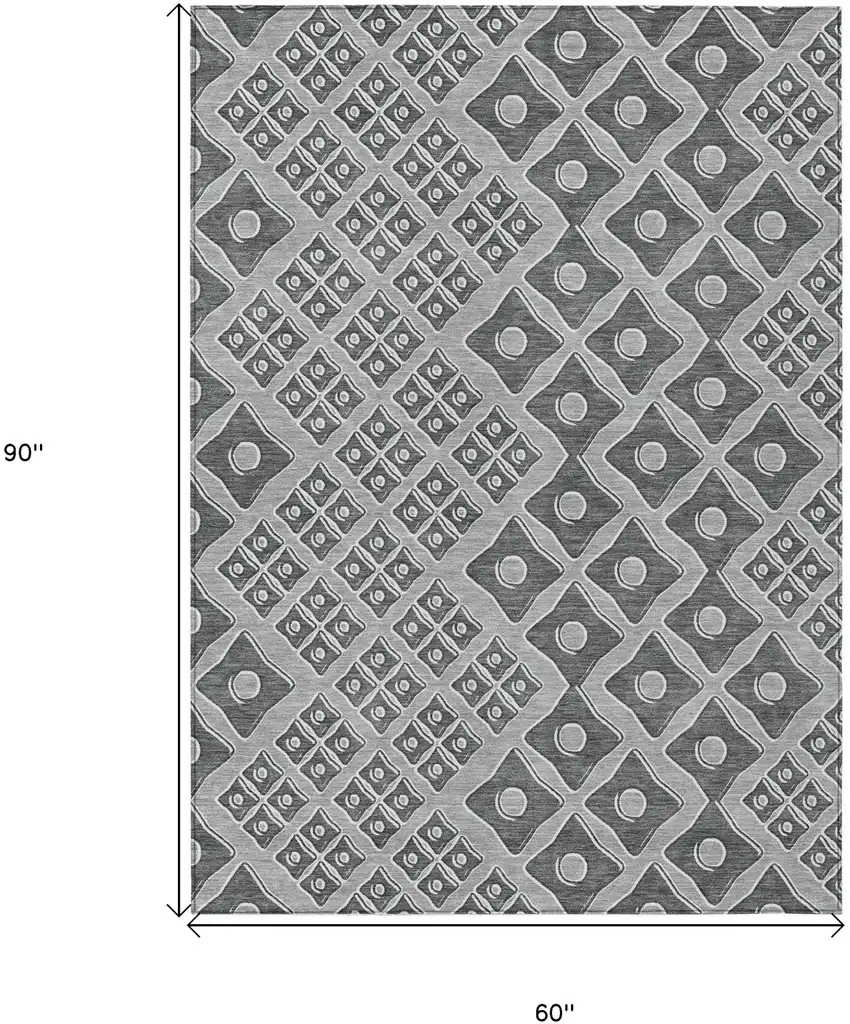 Gray And Light Gray Geometric Washable Indoor Outdoor Area Rug Photo 3