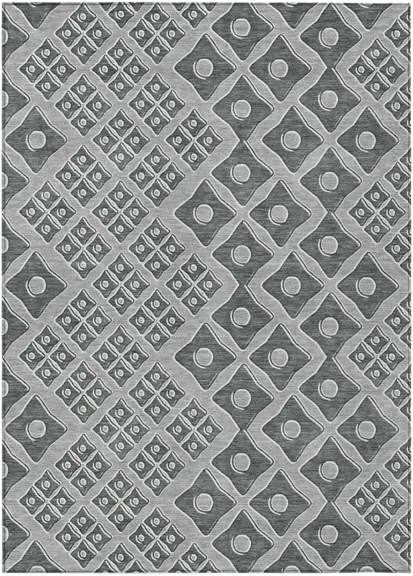 Gray And Light Gray Geometric Washable Indoor Outdoor Area Rug Photo 2