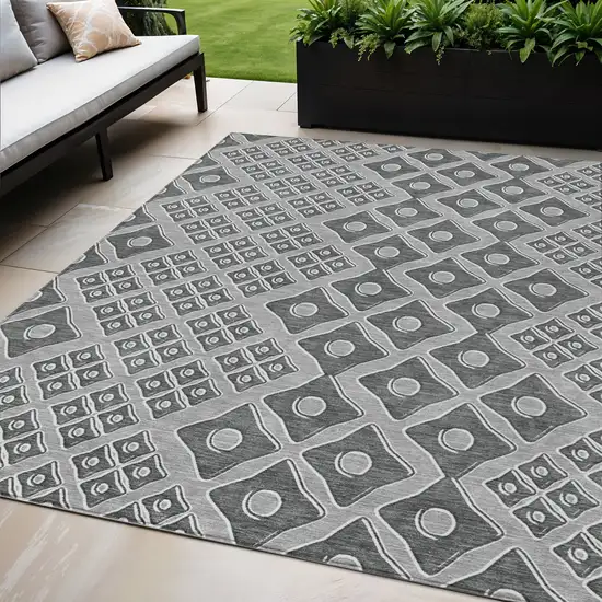 Gray And Light Gray Geometric Washable Indoor Outdoor Area Rug Photo 1