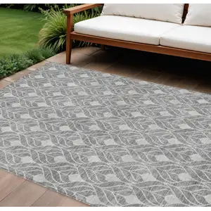 Photo of Gray And Light Gray Geometric Washable Indoor Outdoor Area Rug