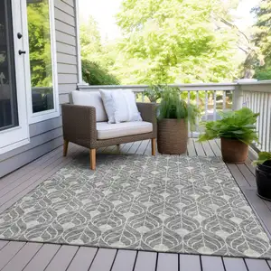 Photo of Gray And Light Gray Geometric Washable Indoor Outdoor Area Rug