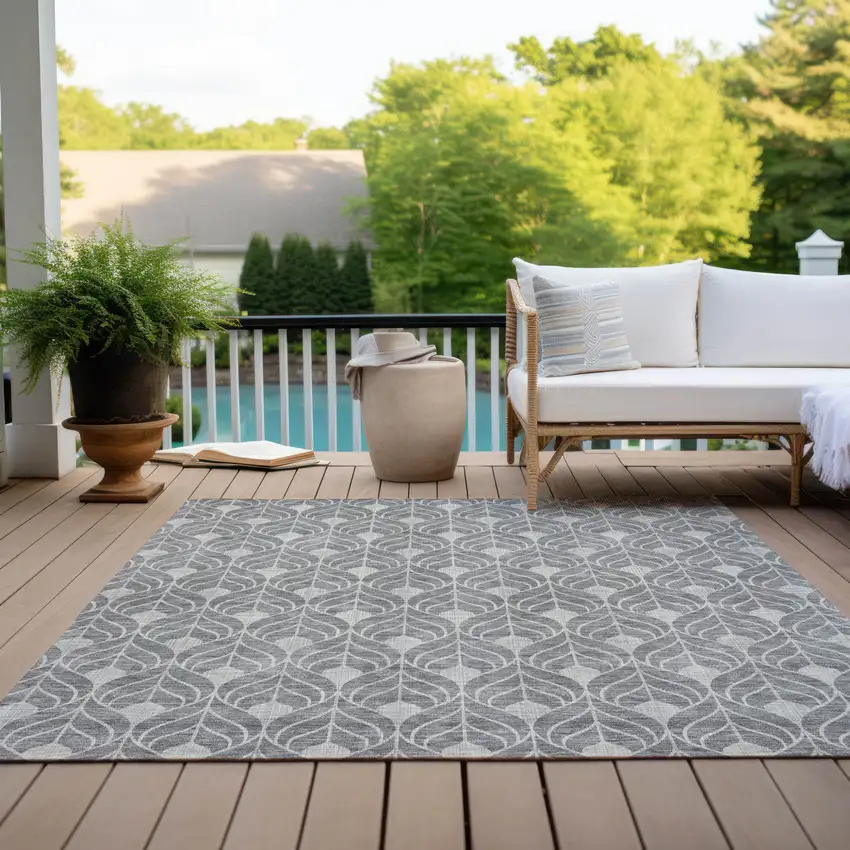 Gray And Light Gray Geometric Washable Indoor Outdoor Area Rug Photo 9