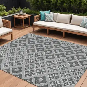 Photo of Gray And Light Gray Geometric Washable Indoor Outdoor Area Rug