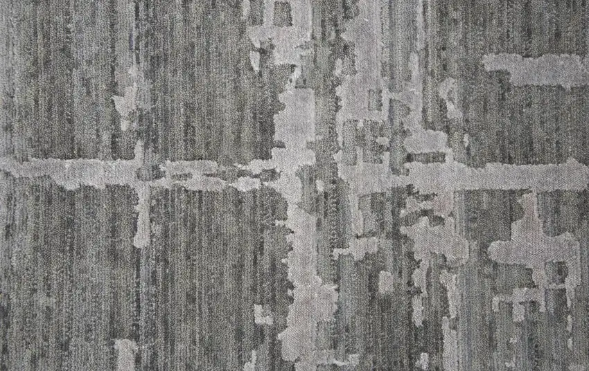 Gray And Light Gray New Zealand Lambs Wool Abstract Hand Carved Handmade Area Rug Photo 3