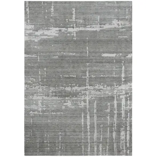 Gray And Light Gray New Zealand Lambs Wool Abstract Hand Carved Handmade Area Rug Photo 4