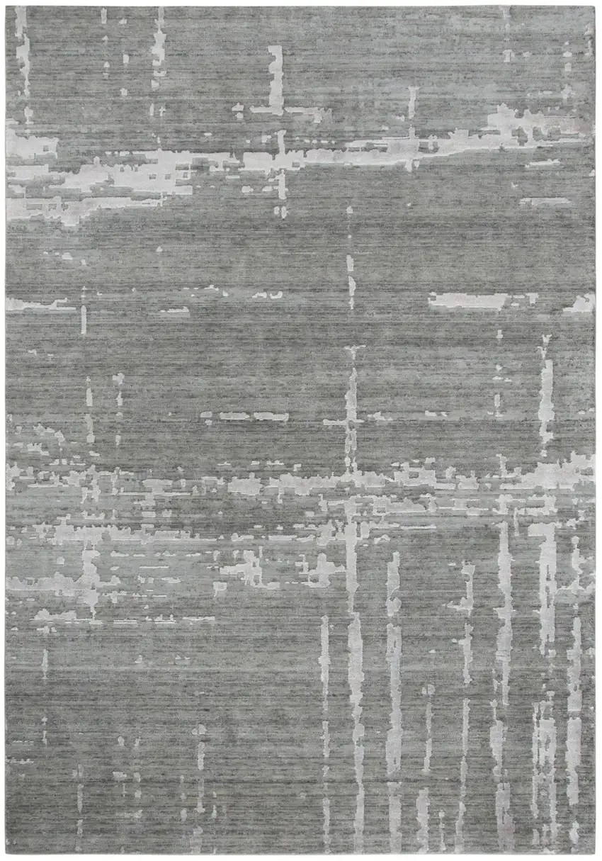 Gray And Light Gray New Zealand Lambs Wool Abstract Hand Carved Handmade Area Rug Photo 4