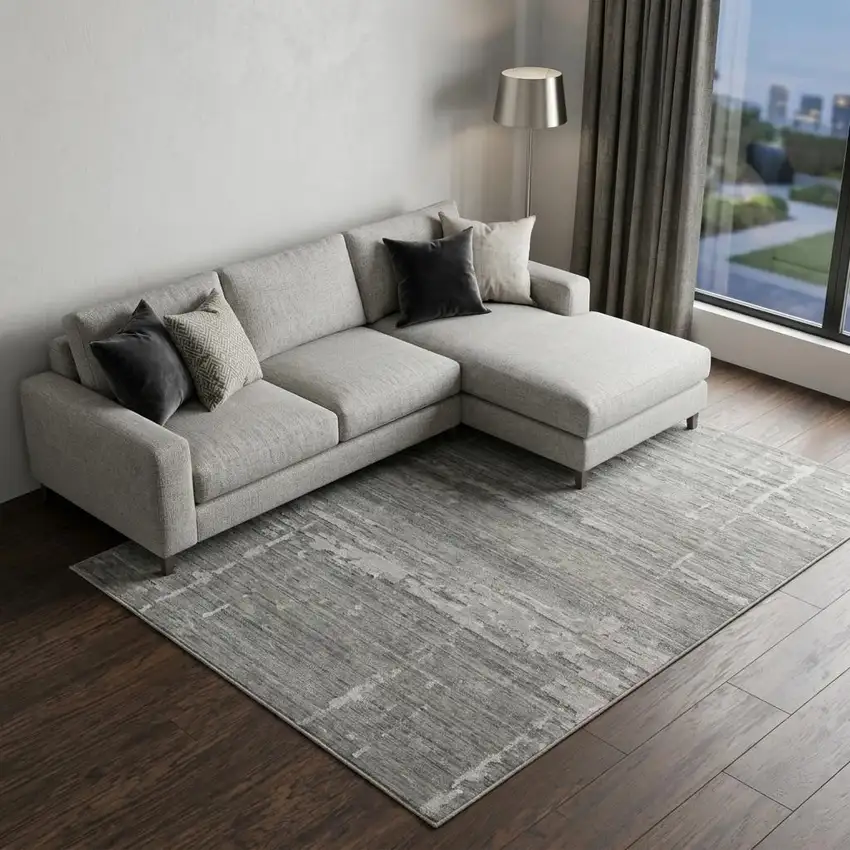Gray And Light Gray New Zealand Lambs Wool Abstract Hand Carved Handmade Area Rug Photo 1