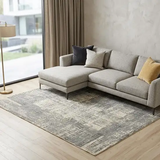 Gray And Light Gray New Zealand Lambs Wool Abstract Hand Carved Handmade Area Rug Photo 1