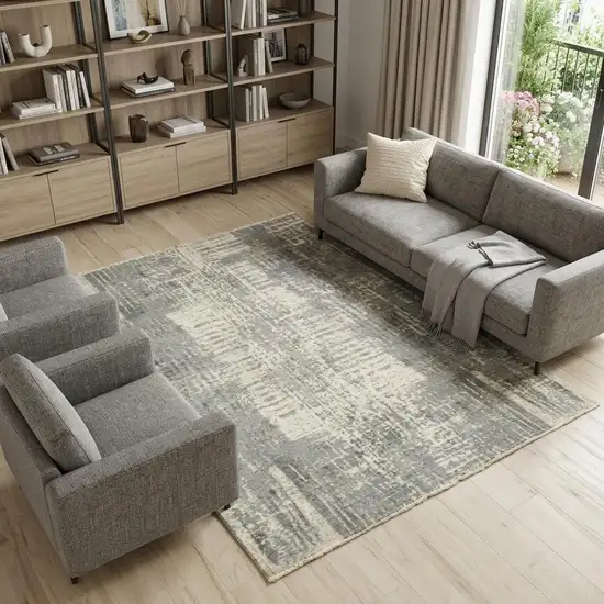 Gray And Light Gray New Zealand Lambs Wool Abstract Hand Carved Handmade Area Rug Photo 1