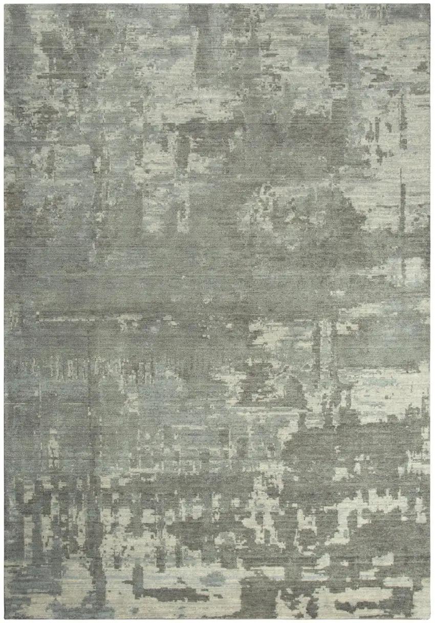 Gray And Light Gray New Zealand Lambs Wool Abstract Hand Carved Handmade Area Rug Photo 3