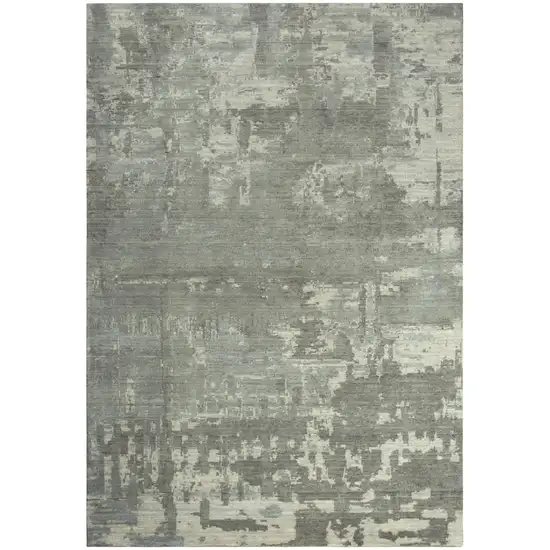 Gray And Light Gray New Zealand Lambs Wool Abstract Hand Carved Handmade Area Rug Photo 3