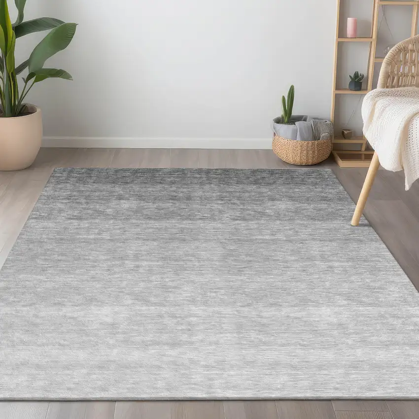 Gray And Light Gray Ombre Washable Indoor Outdoor Area Rug Photo 8