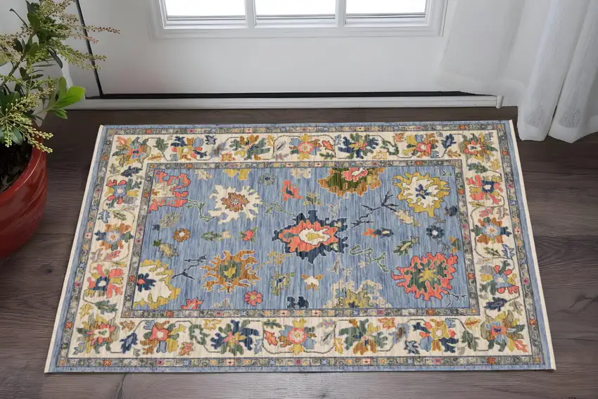 Gray And Light Gray Oriental Area Rug With Fringe Photo 2