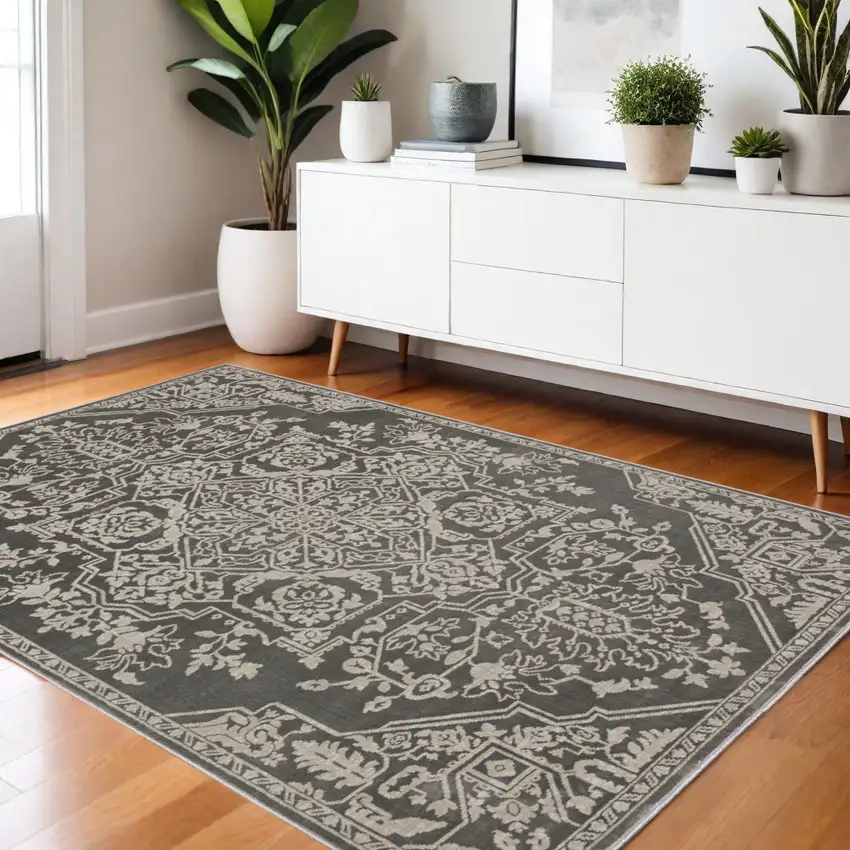 Gray And Light Gray Oriental Area Rug Photo 1