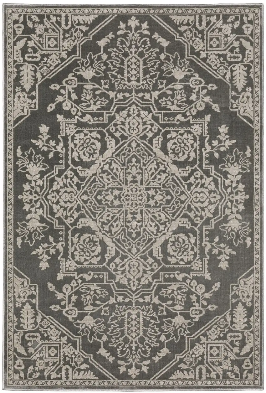Gray And Light Gray Oriental Area Rug Photo 2