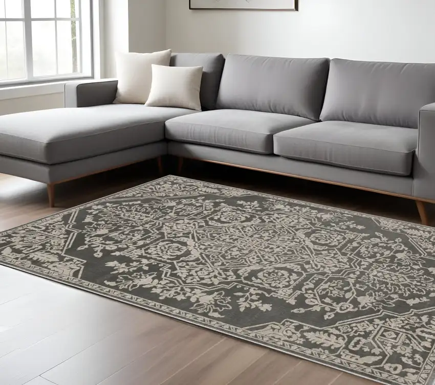 Gray And Light Gray Oriental Area Rug Photo 1