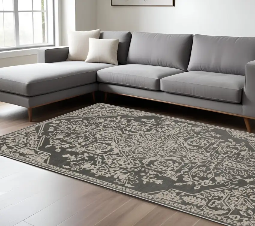 Gray And Light Gray Oriental Area Rug Photo 1