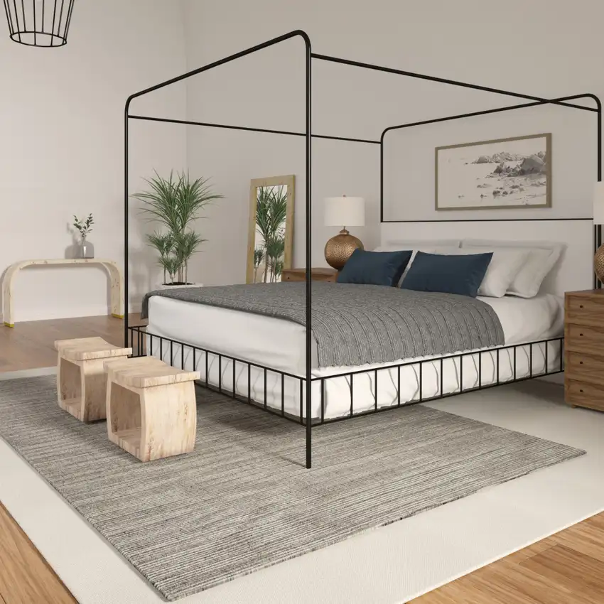 Gray And Light Gray Wool Hand Woven Square Rug Photo 5