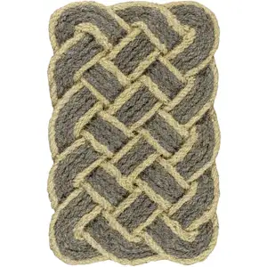 Photo of Gray And Light Yellow Geometric Handmade Indoor Outdoor Area Rug