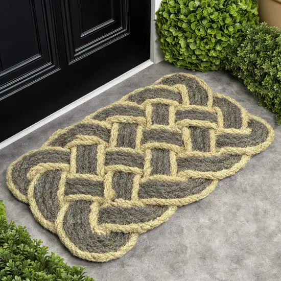 Gray And Light Yellow Geometric Handmade Indoor Outdoor Area Rug Photo 6
