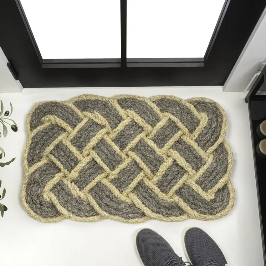 Gray And Light Yellow Geometric Handmade Indoor Outdoor Area Rug Photo 4