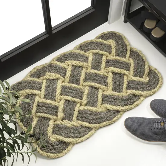 Gray And Light Yellow Geometric Handmade Indoor Outdoor Area Rug Photo 5