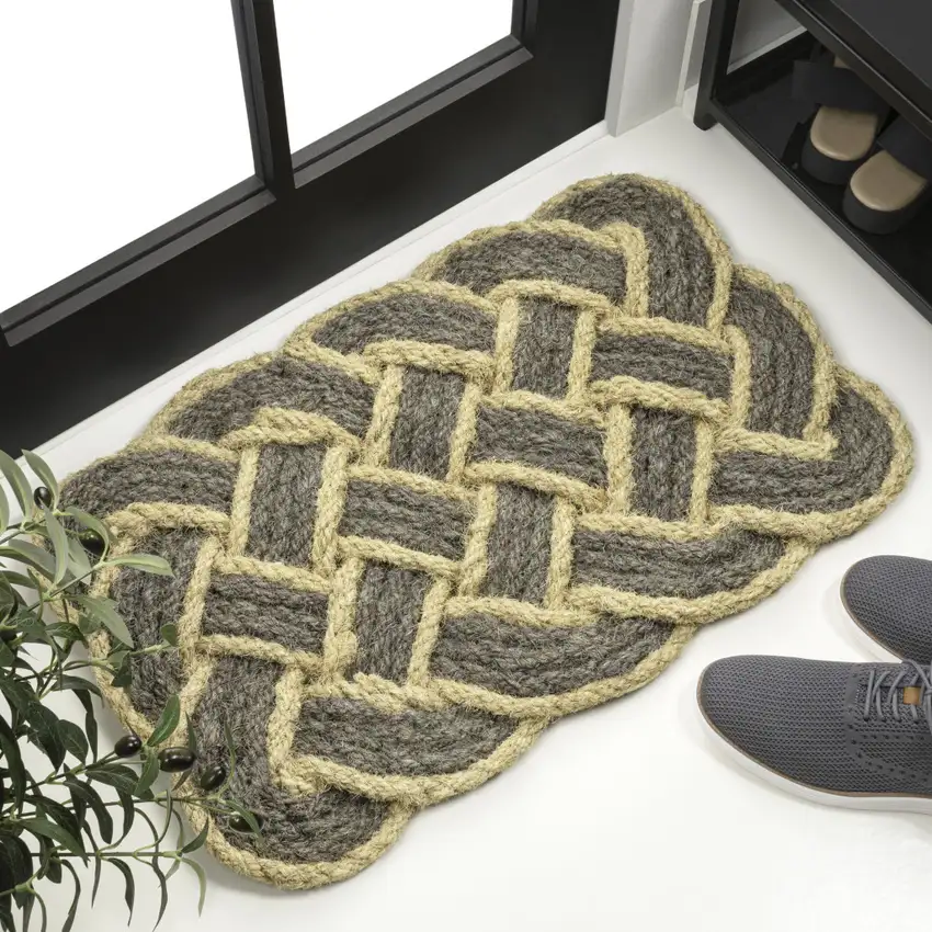Gray And Light Yellow Geometric Handmade Indoor Outdoor Area Rug Photo 5