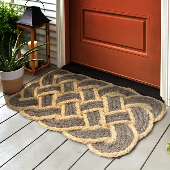 Gray And Light Yellow Geometric Handmade Indoor Outdoor Area Rug Photo 7