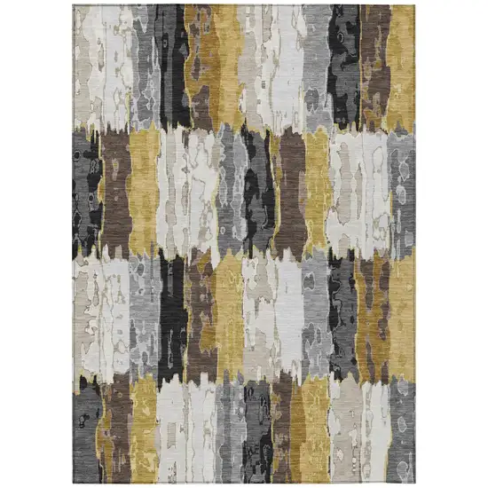 Gray And Linen Abstract Washable Indoor Outdoor Area Rug Photo 2