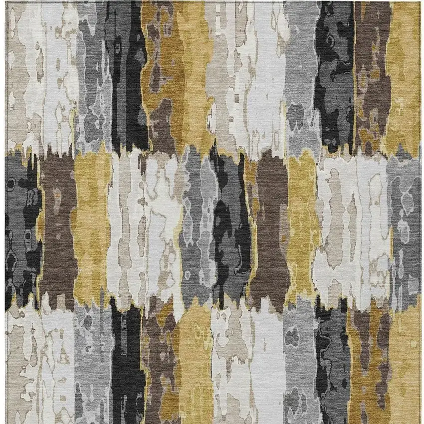 Gray And Linen Abstract Washable Indoor Outdoor Area Rug Photo 4