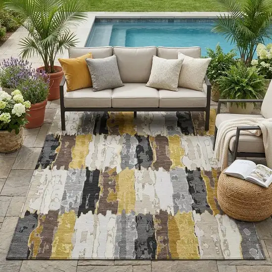 Gray And Linen Abstract Washable Indoor Outdoor Area Rug Photo 1