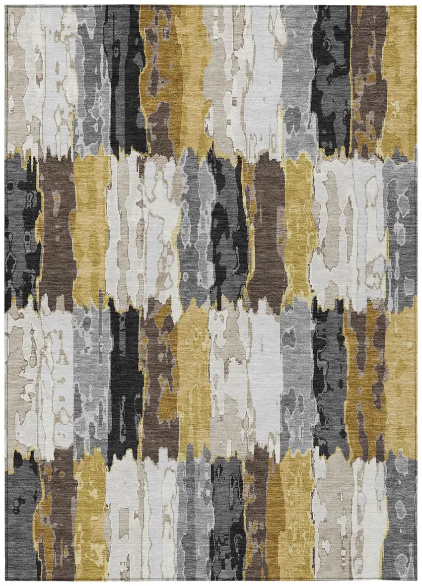 Gray And Linen Abstract Washable Indoor Outdoor Area Rug Photo 2