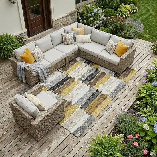 Gray And Linen Abstract Washable Indoor Outdoor Area Rug Photo 1