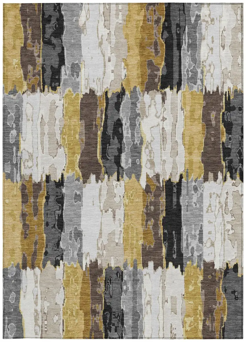 Gray And Linen Abstract Washable Indoor Outdoor Area Rug Photo 3
