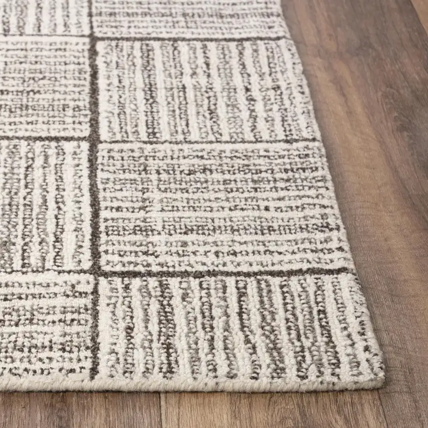 Gray And Natural Wool Checkered Hand Tufted Area Rug Photo 3