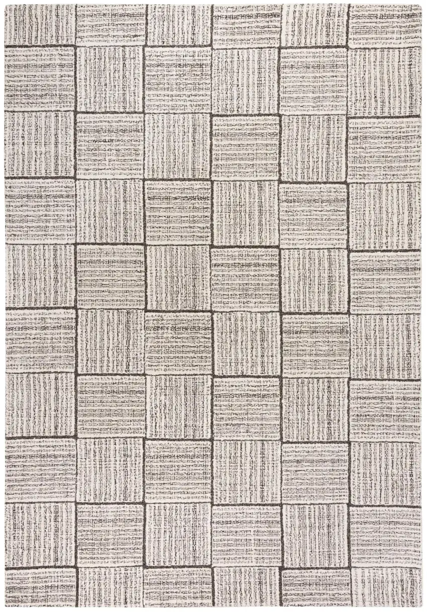 Gray And Natural Wool Checkered Hand Tufted Area Rug Photo 2