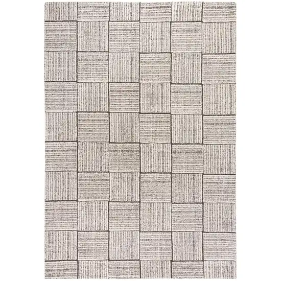 Gray And Natural Wool Checkered Hand Tufted Area Rug Photo 2