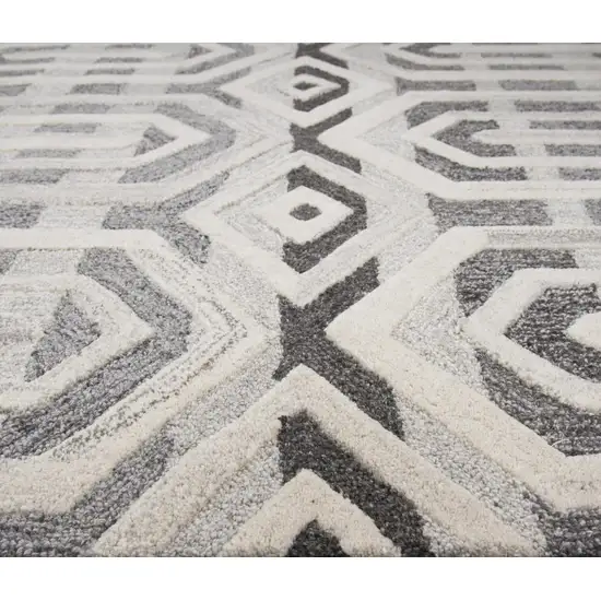 Gray And Natural Wool Geometric Hand Tufted Area Rug Photo 5
