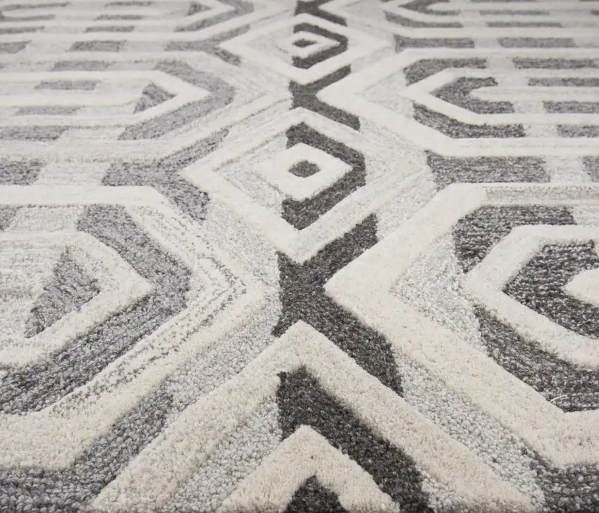 Gray And Natural Wool Geometric Hand Tufted Area Rug Photo 5