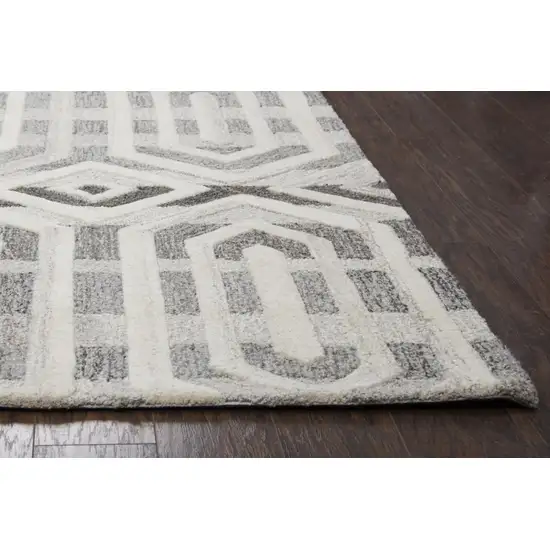 Gray And Natural Wool Geometric Hand Tufted Area Rug Photo 3