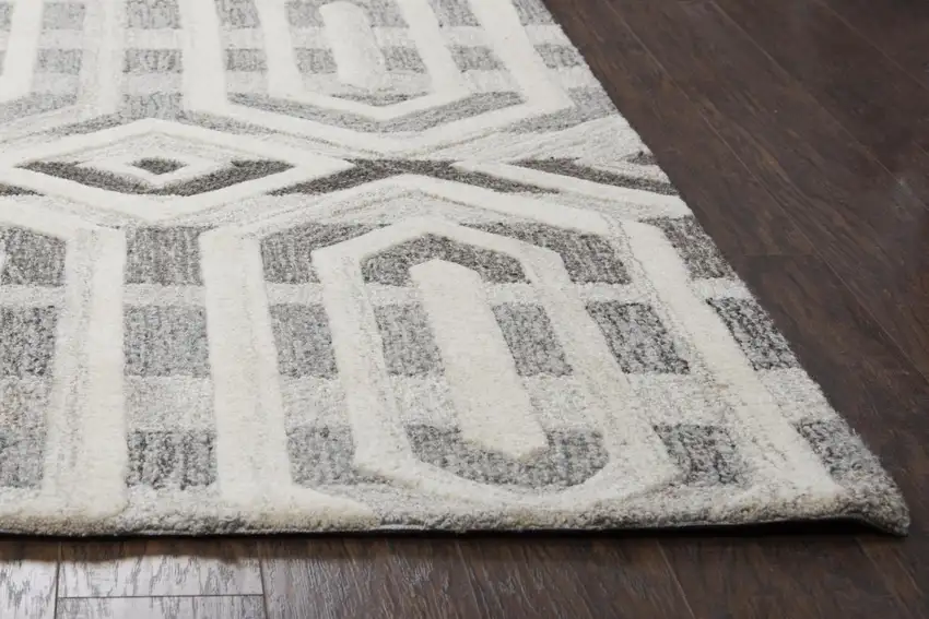 Gray And Natural Wool Geometric Hand Tufted Area Rug Photo 3