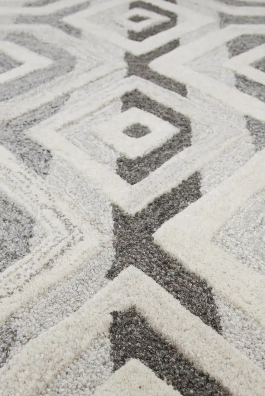 Gray And Natural Wool Geometric Hand Tufted Area Rug Photo 4