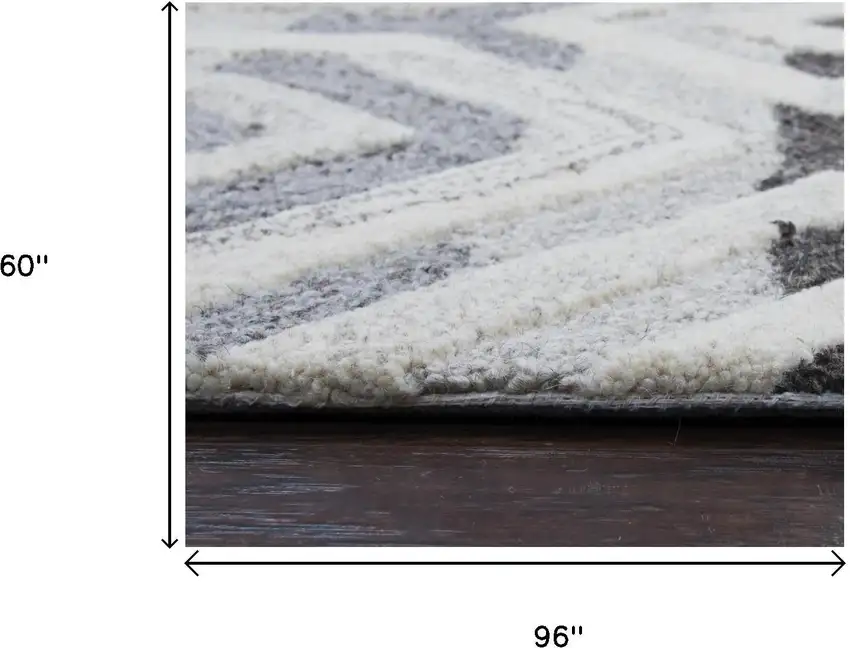 Gray And Natural Wool Geometric Hand Tufted Area Rug Photo 6