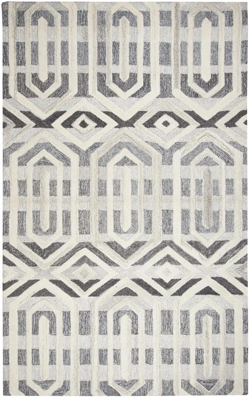 Gray And Natural Wool Geometric Hand Tufted Area Rug Photo 2
