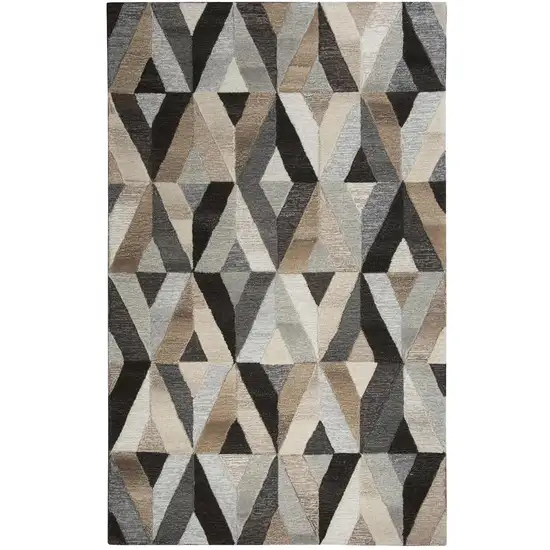 Gray And Natural Wool Geometric Hand Tufted Area Rug Photo 2